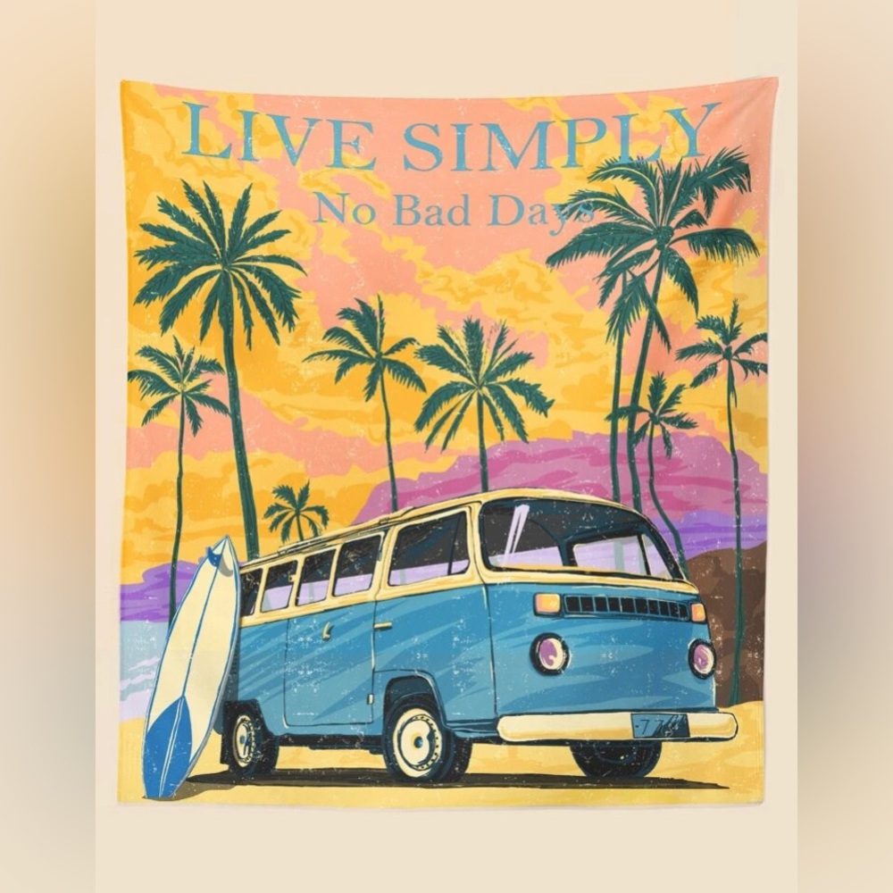 Live simply No bad days- surf palm cloud Volvo van travel tapestry poster decor